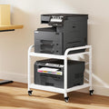 20 Inches Large White Printer Stand, 2-Tier Under Desk Printer Table with Height Adjustable Shelf, Rolling Printer Cart with Industrial Wheels for Home Office (White)