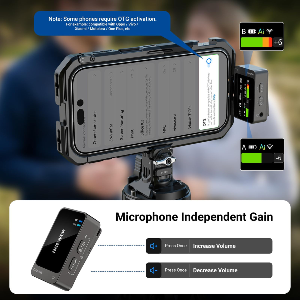NEEWER CM26 MAX AI Wireless Lavalier Microphone for Phone Camera PC