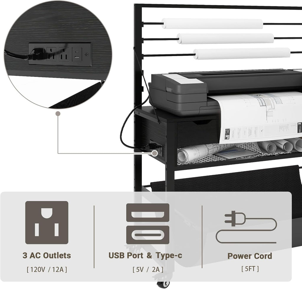 Natwind Wide Format Printer Stand, Plotter Workbench Table,Black