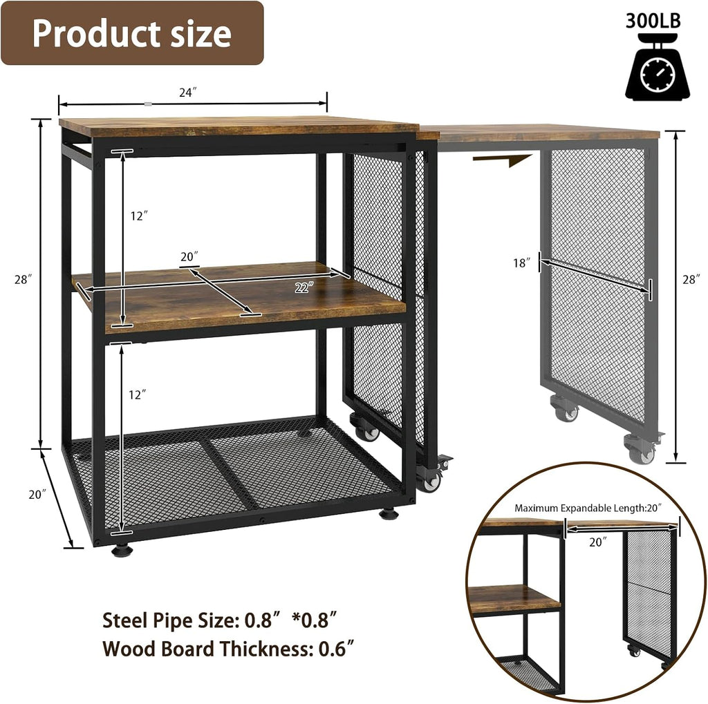 Natwind 24''x20'' Large Printer Stand,Extendable Home Craft Table,Retro