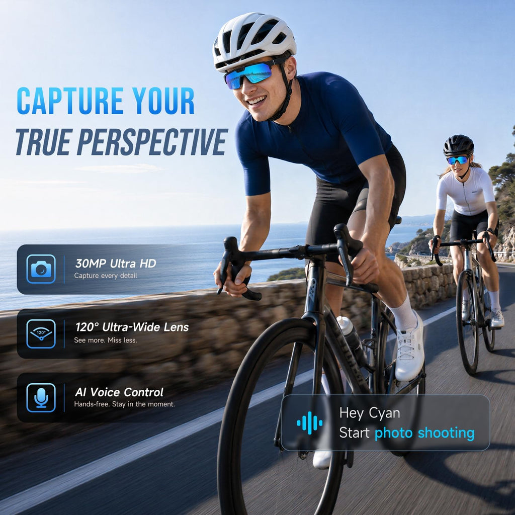 AI Smart Glasses with 35MP Camera,1200P EIS Video Recorder for Cycling
