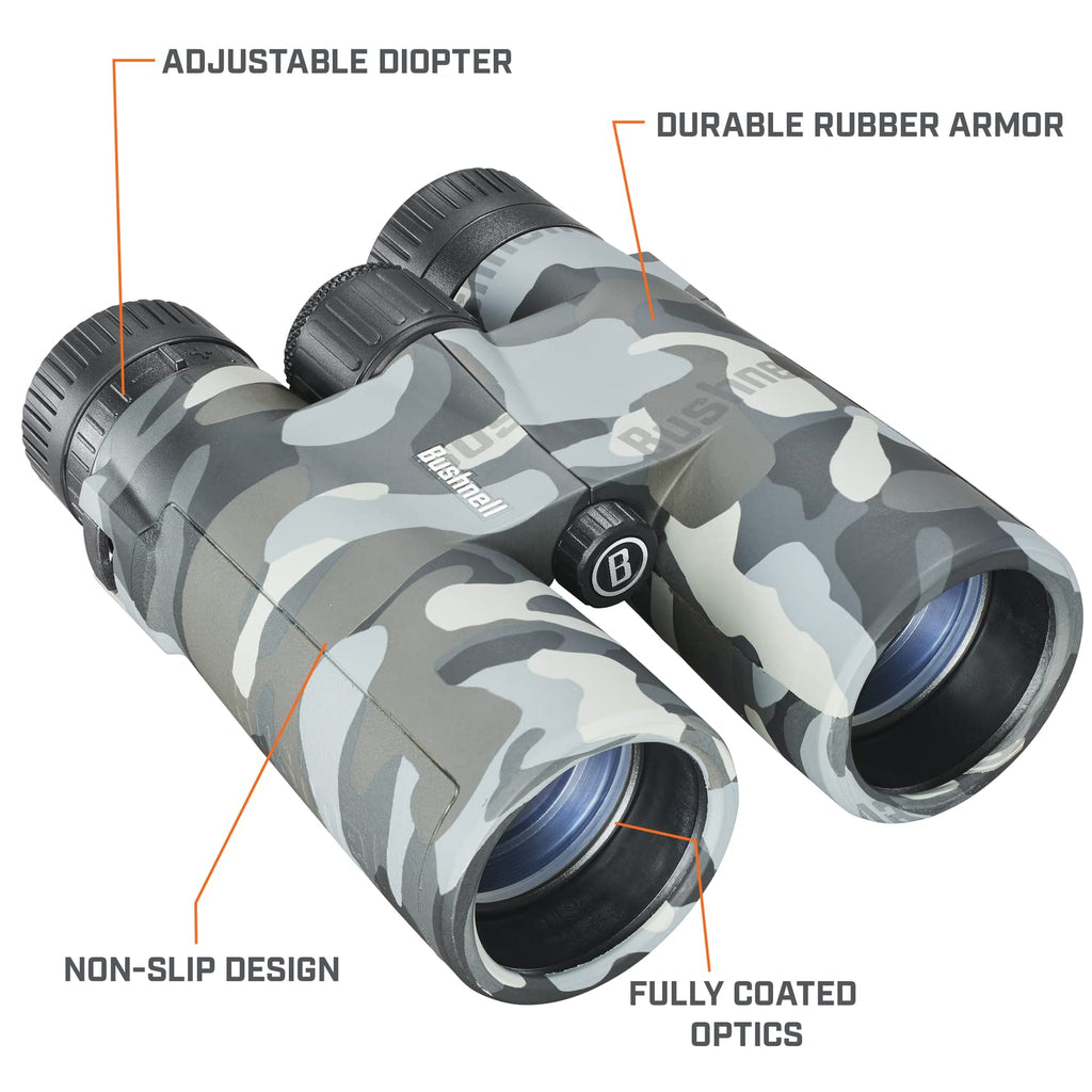 Bushnell Blackout Camo 10x42 IPX7 Waterproof Binoculars with Fully-Multi Coated Lenses and Durable Rubber Armor, Binoculars for Hunting, Boating Birdwatching