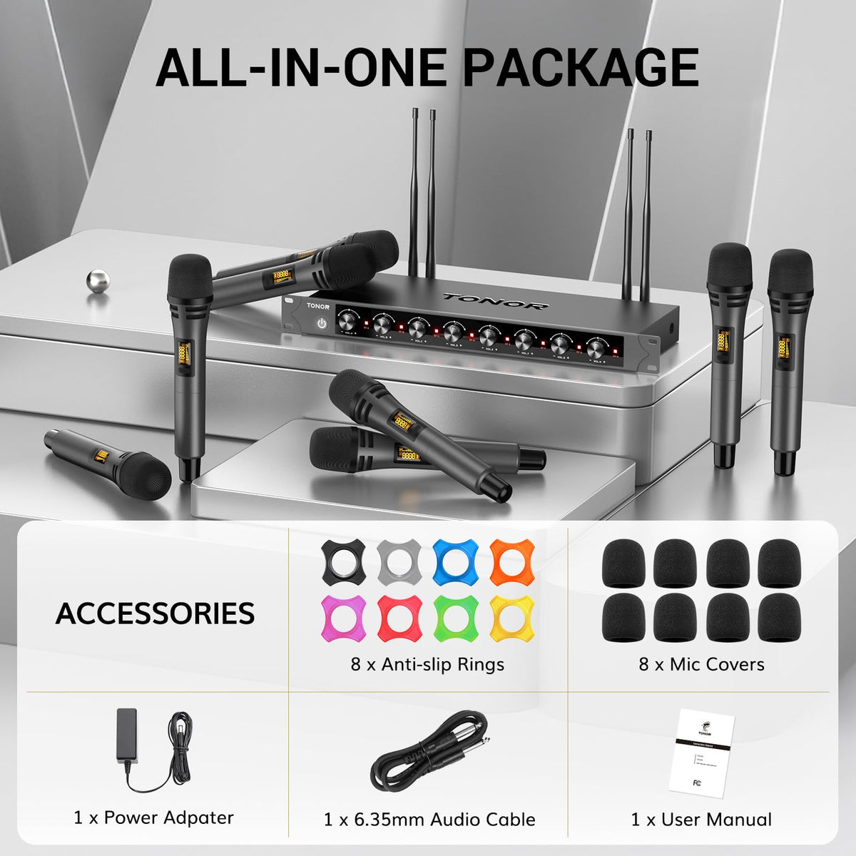 TONOR Wireless Microphone System, Handheld Mic Set with Headset/Lapel Mics