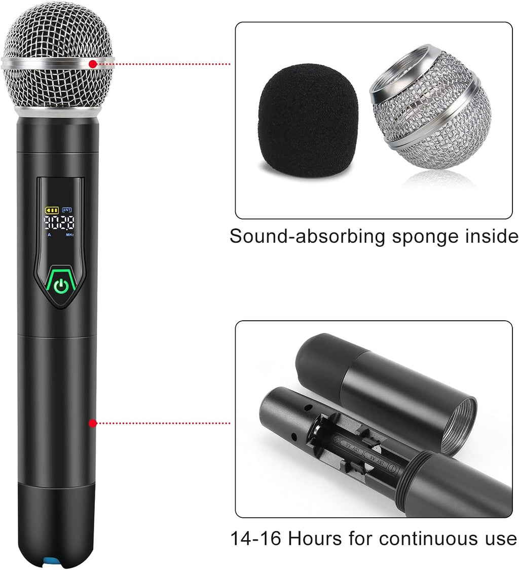 Wireless Microphone System with case, Metal UHF Dual Handheld 20 Channels Professional Cordless Mic System for Church, DJ, Karaoke,Wedding, Home KTV Set (Green)