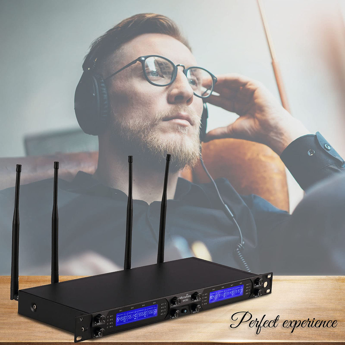 MicrocKing 4 Channel UHF Wireless Microphone System, 4 Handheld Wireless Microphones with Receiver, 400ft Long Range, Professional Dynamic Mic Set for Church, Conference, Wedding, Karaoke and Speech