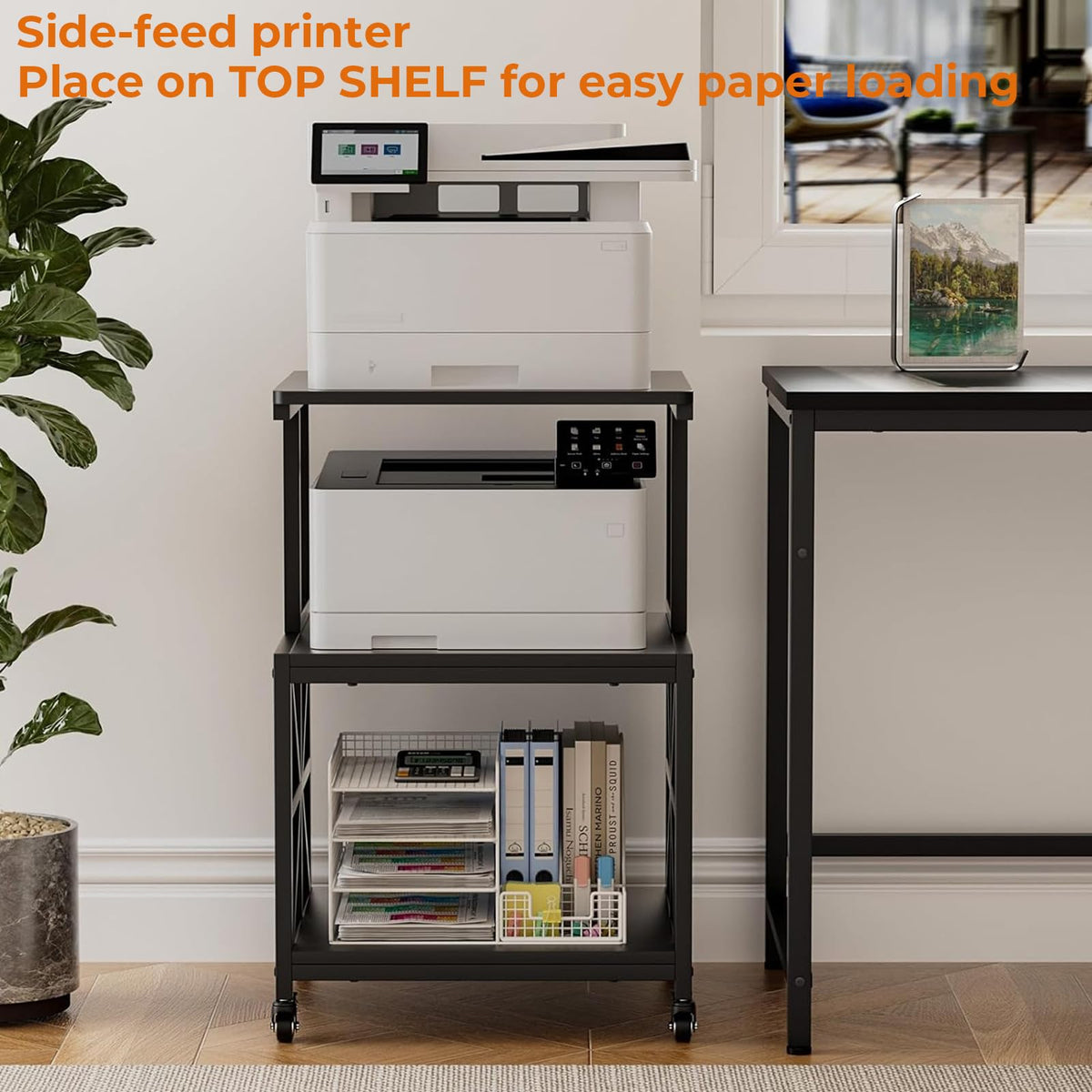 GreenForest Printer Stand with Lockable Wheels, Heavy Duty Printer Table