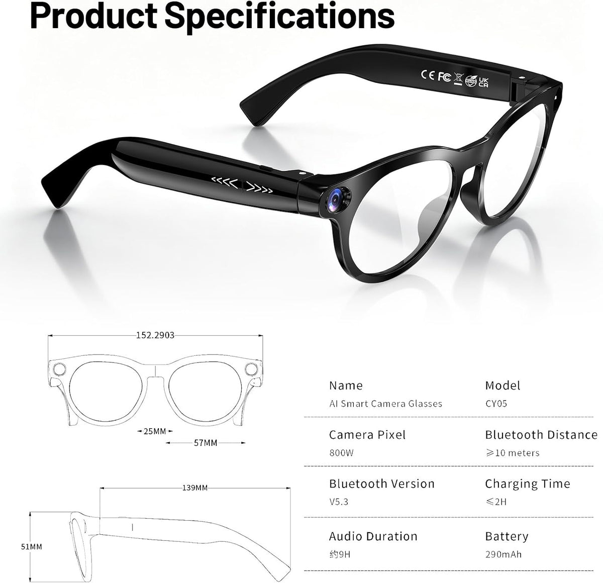 Smart Glasses with Camera,8MP 1080P Video Camera for Men Women