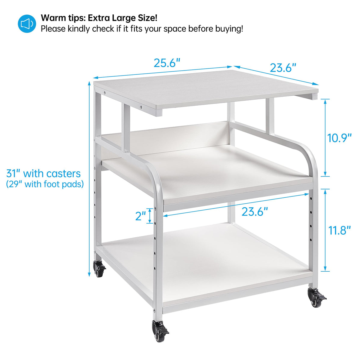 Fannova 23.6"x18.9"x30" Large Printer Stand with Adjustable Storage Shelf
