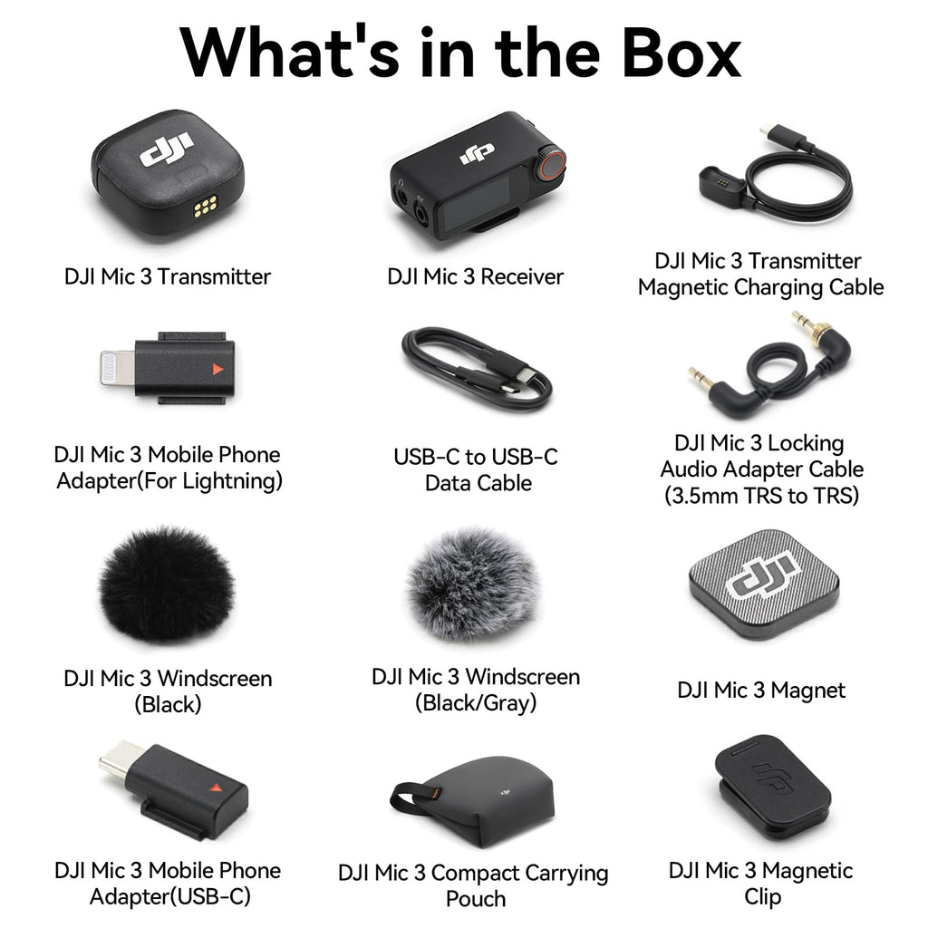 DJI Mic 3 (2 TX + 1 RX + Charging Case) + Lightning Adapter