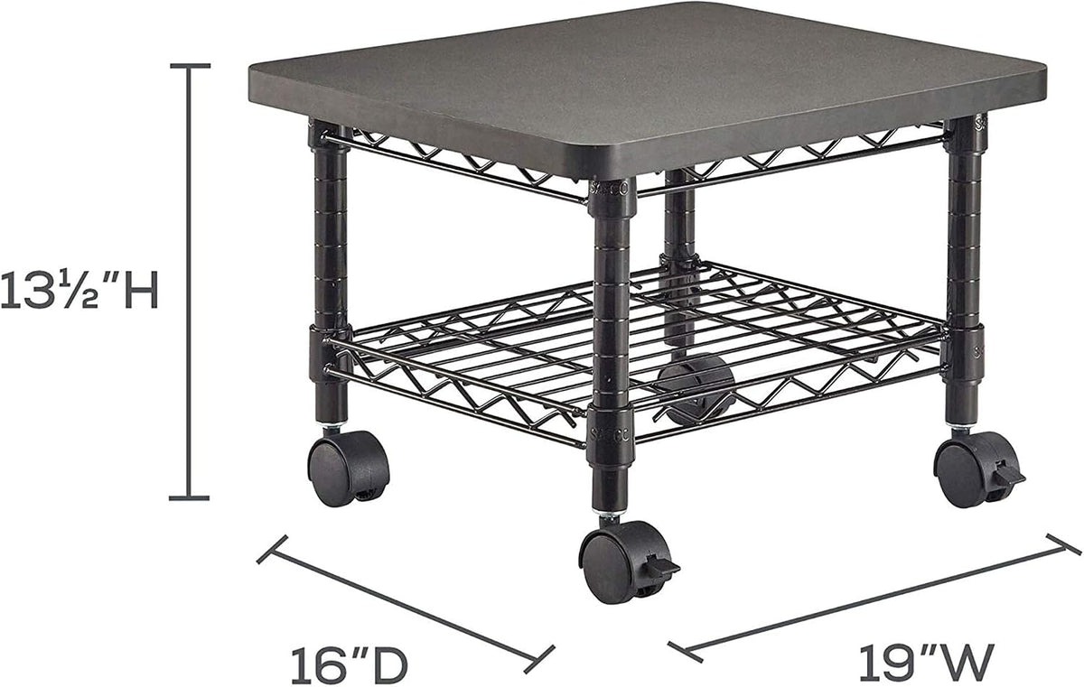 Safco Onyx Rolling Cart Printer Stand, Under-Desk Mobile Utility Table for Home Office with Steel Shelf, Black