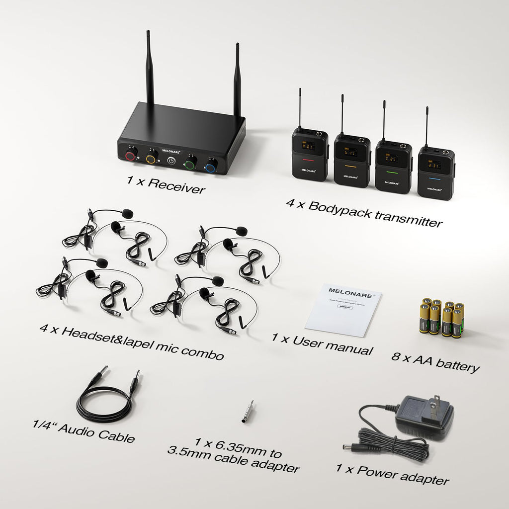 MELONARE 4x10 Freq. UHF Wireless Microphone System, 200FT Stable Signal