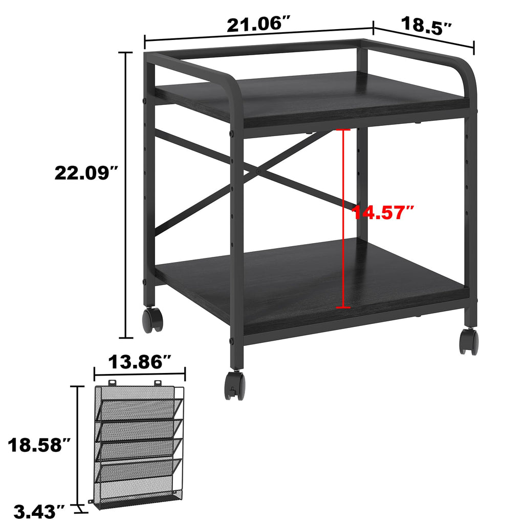 EasyCom 24"x20" Printer Stand with Storage, File Holder & Wheels, Brown