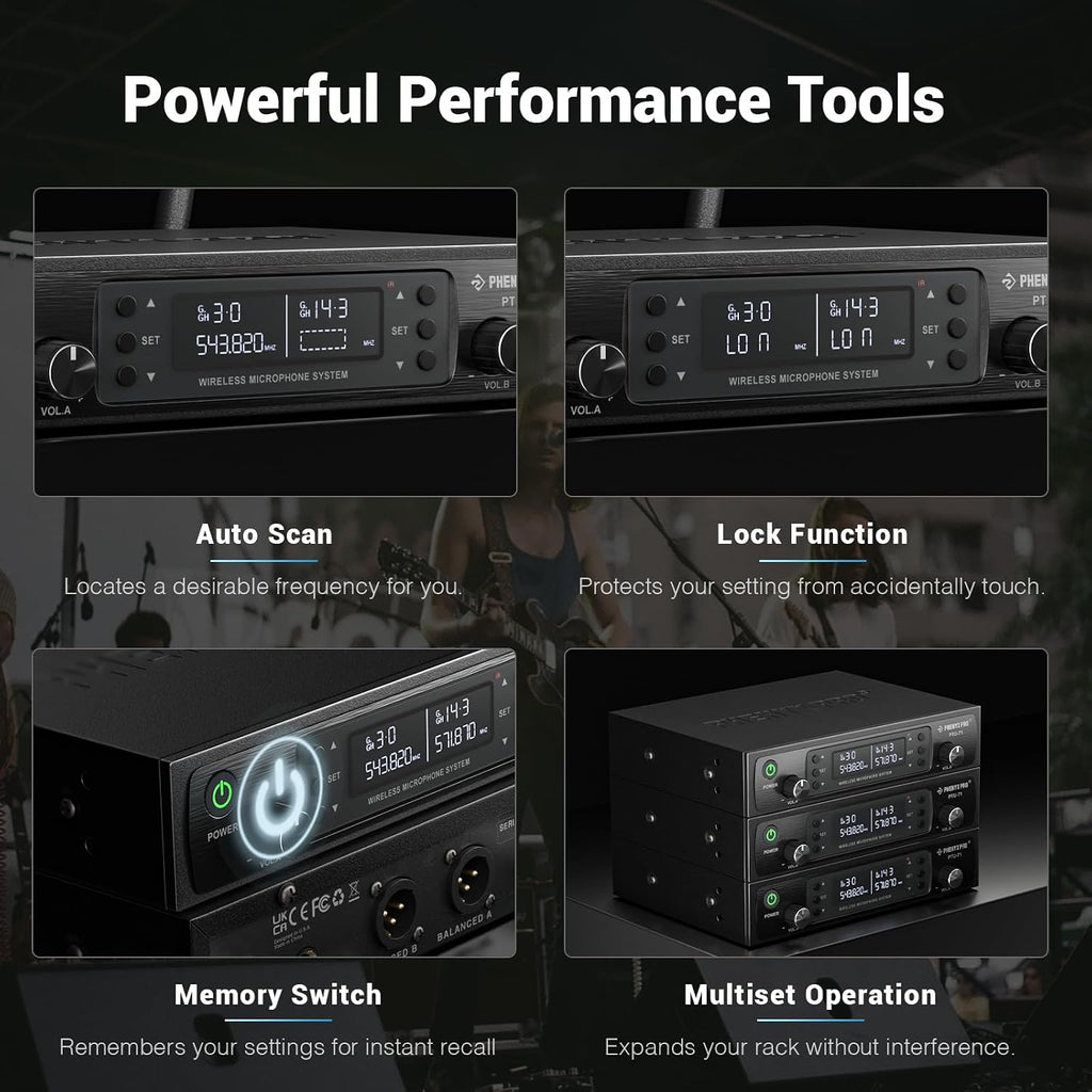Phenyx Pro Dual UHF Auto Scan Handheld Wireless Microphone System PTU-71-2H