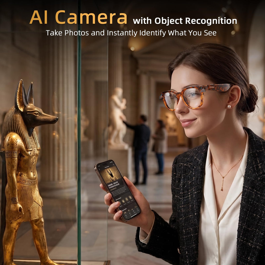 Headwolf AI Smart Glasses with 8MP Camera & Magnetic Privacy Cover