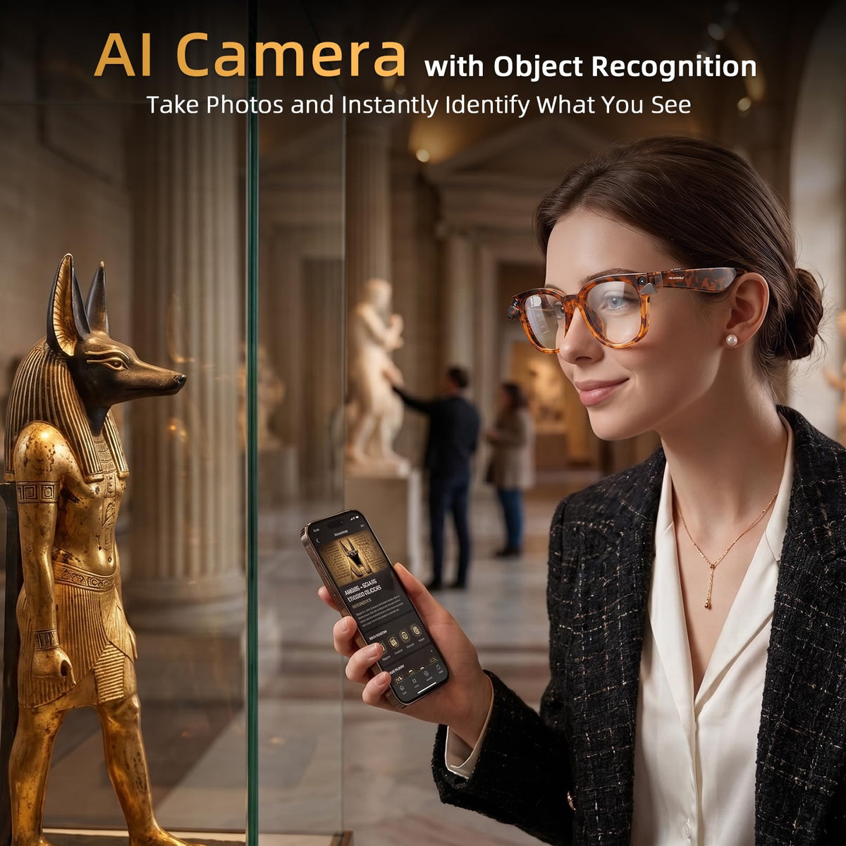 Headwolf AI Smart Glasses with 8MP Camera & Magnetic Privacy Cover
