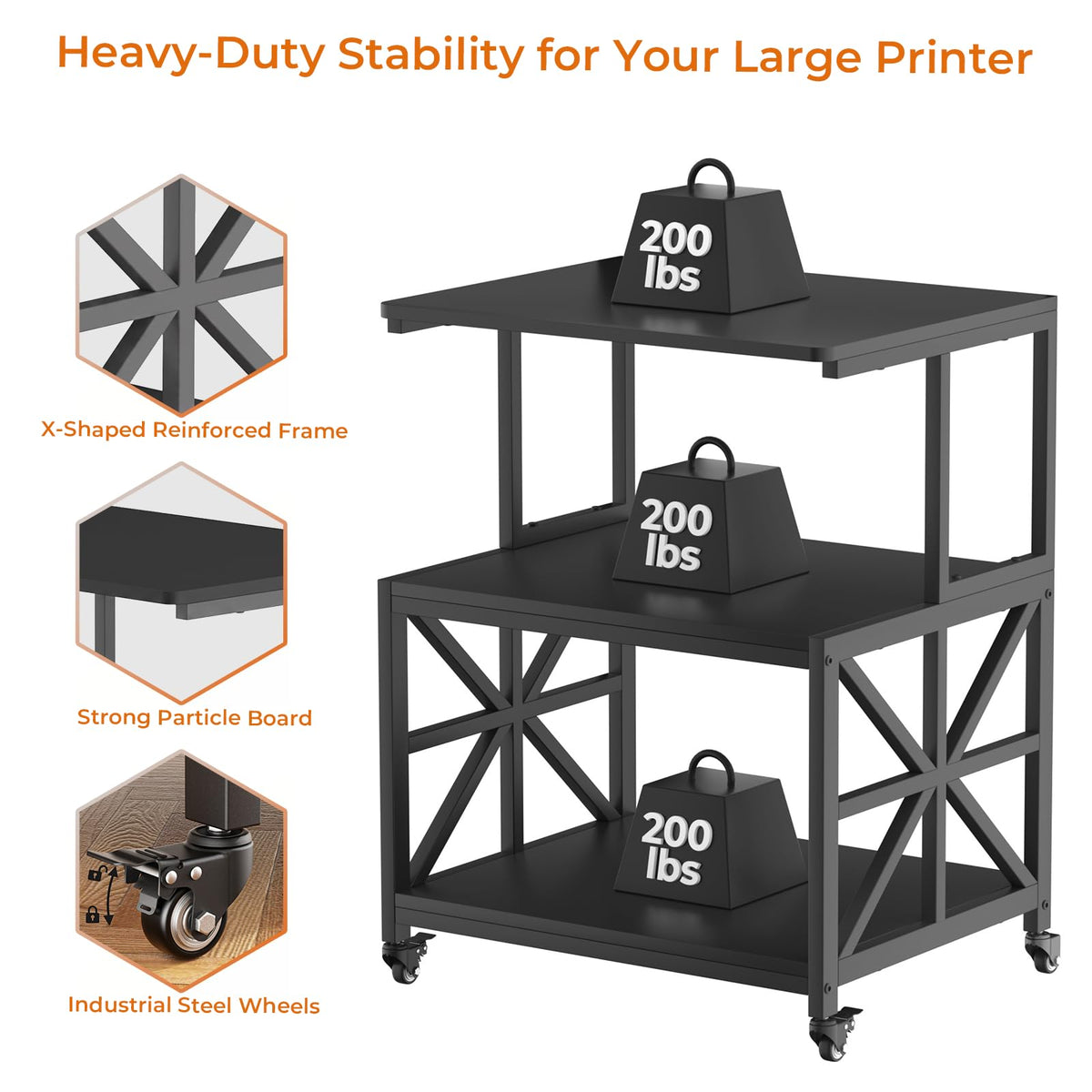 GreenForest Printer Stand with Lockable Wheels, Heavy Duty Printer Table