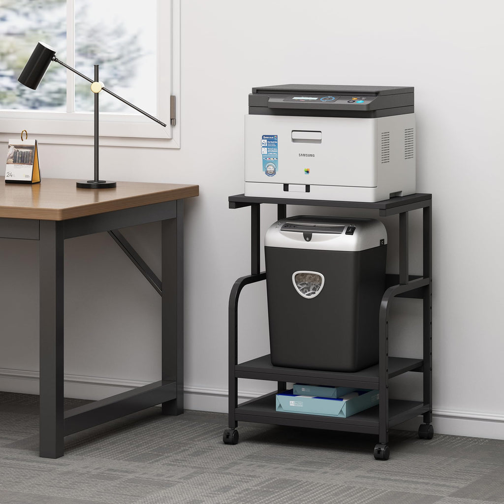 Fannova 3 Tier Gray Printer Stand with Height Adjustable Storage Shelf