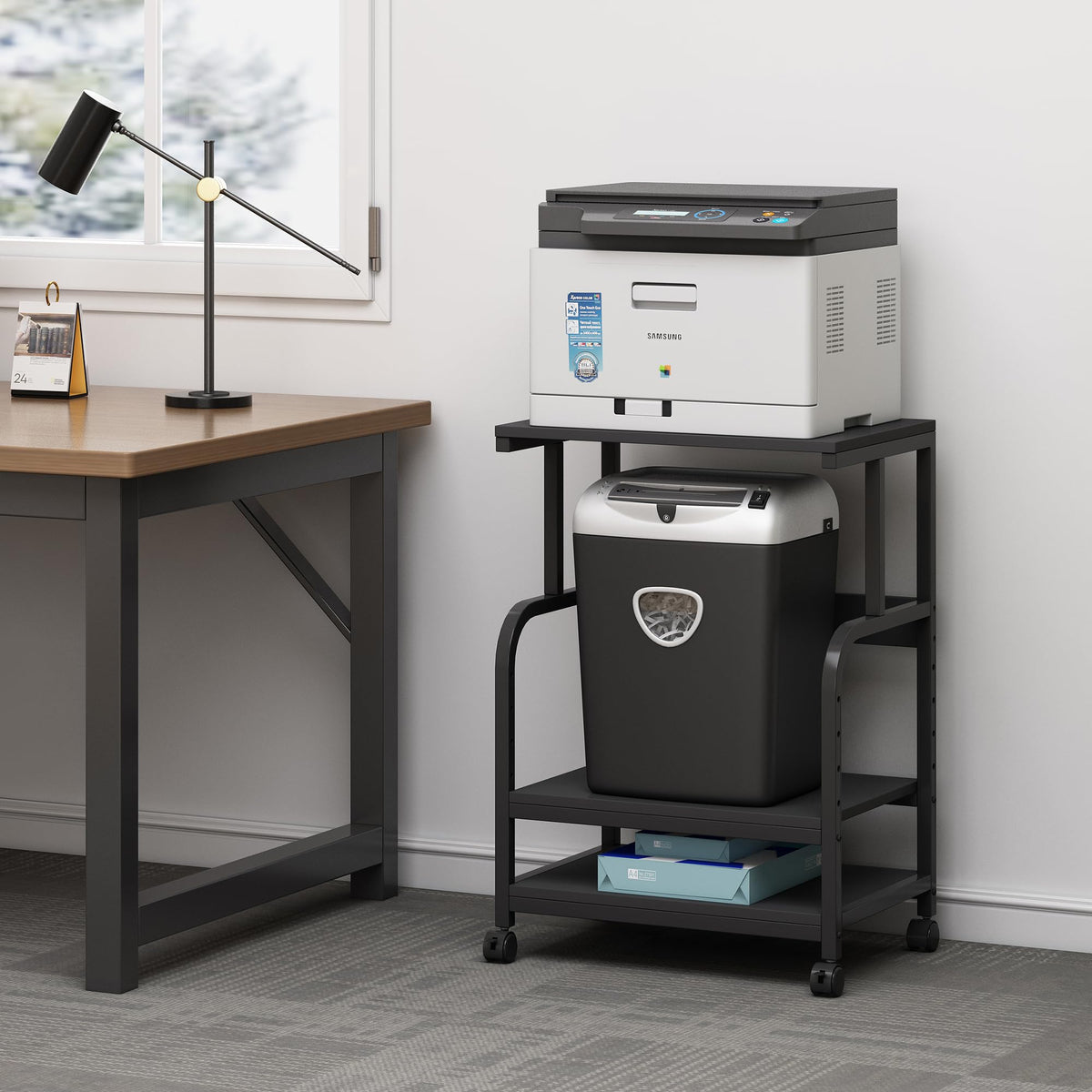 Fannova 3 Tier Gray Printer Stand with Height Adjustable Storage Shelf