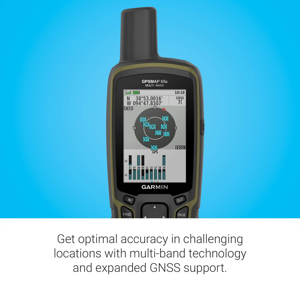 Garmin GPSMAP 65, Button-Operated Handheld with Expanded Satellite Support and Multi-Band Technology, 2.6" Color Display, 010-02451-00