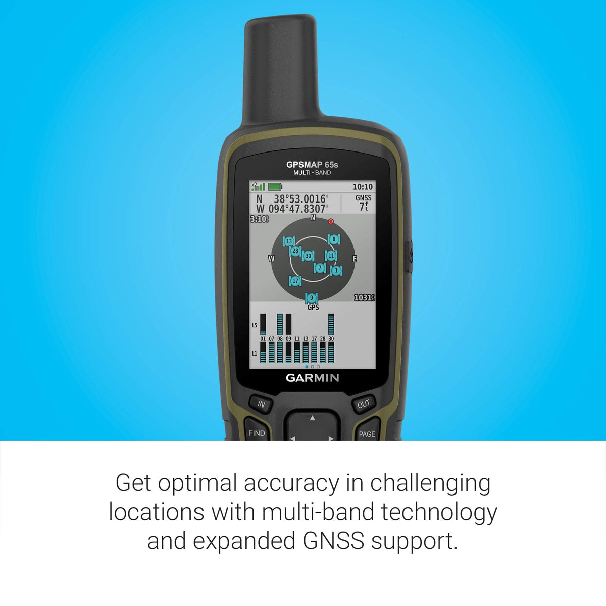 Garmin GPSMAP 65, Button-Operated Handheld with Expanded Satellite Support and Multi-Band Technology, 2.6" Color Display, 010-02451-00