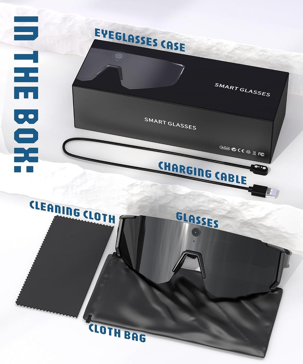 AI Ultra Pro Smart Glasses: 4K Wearable Camera with 6-Axis EIS Stabilization, ChatGPT-4o Voice Assistant, IP66 Waterproof Sport Sunglasses, Dual-Mic ENC Noise Cancelling Obsidian Gray