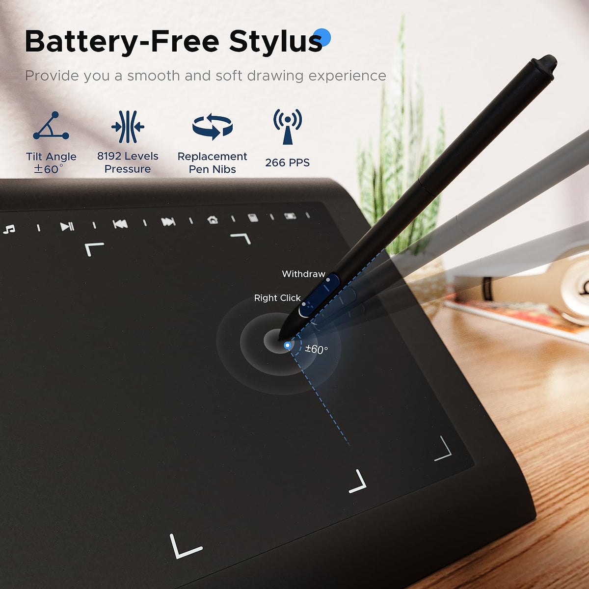 Graphics Drawing Tablet with Stand,10x6 Inch Drawing Tablet with 8192 Level Pen,12 Hot Keys,Digital Drawing Pad Compatible with PC/Mac/Android for Painting,Design&Online Teach