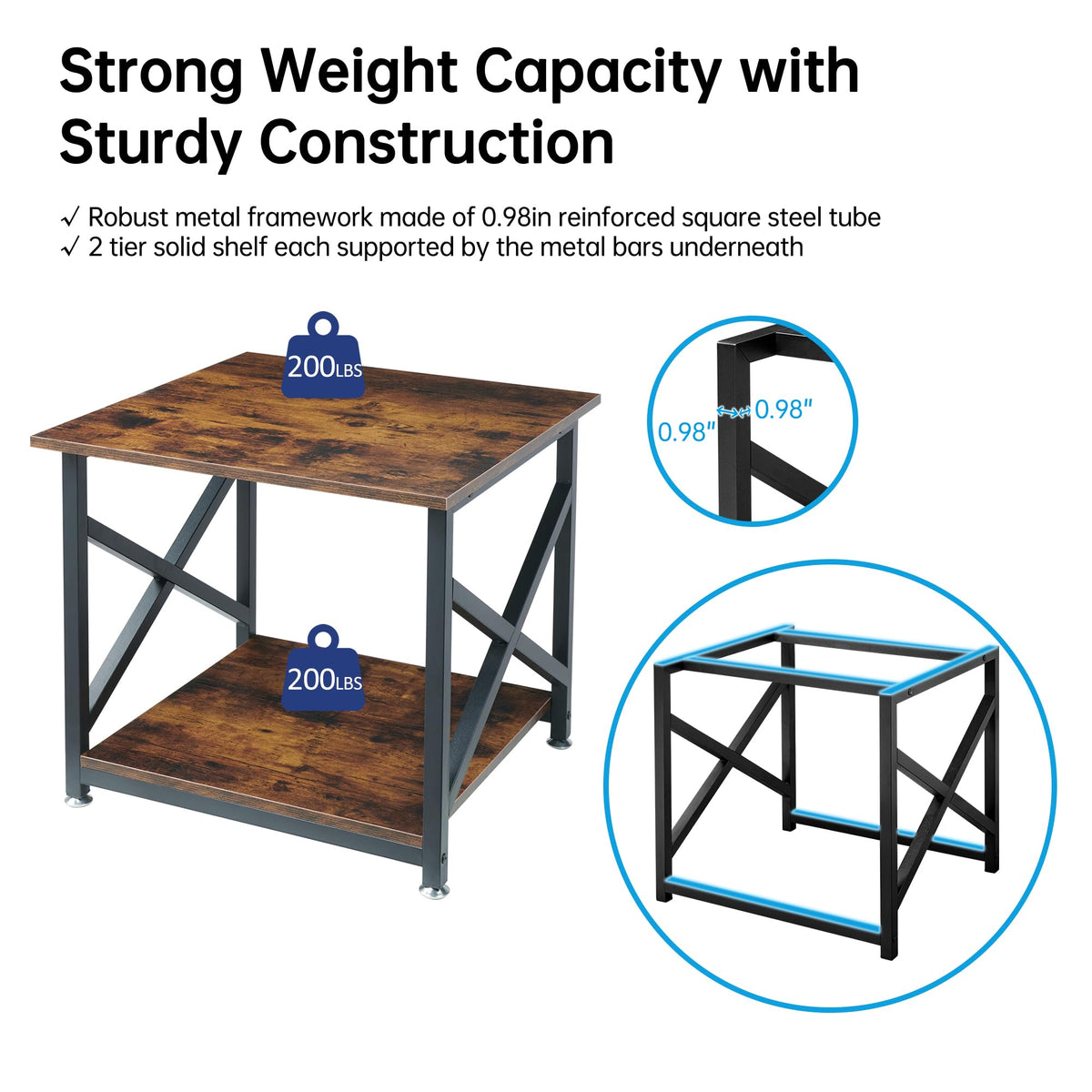 Fannova 2 Tier Large Printer Stand 23.6"x23.6"x22.6" with Storage Shelf
