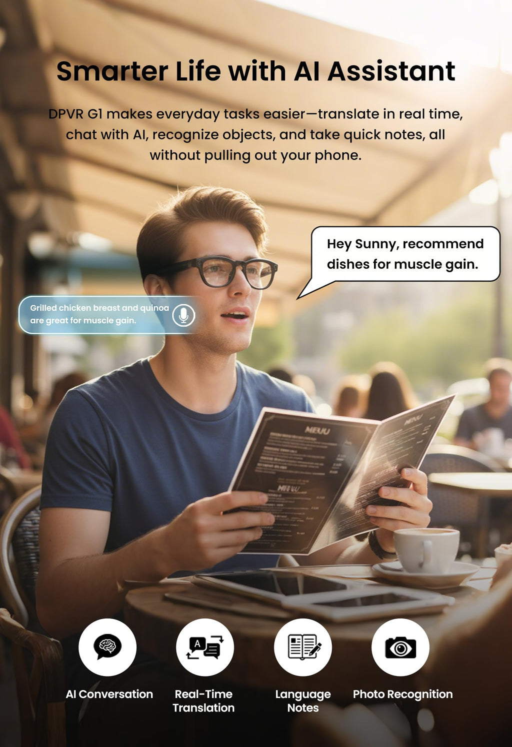 G5 AI Smart Glasses with Camera, 13MP Recording Glasses for Big Heads - XXL
