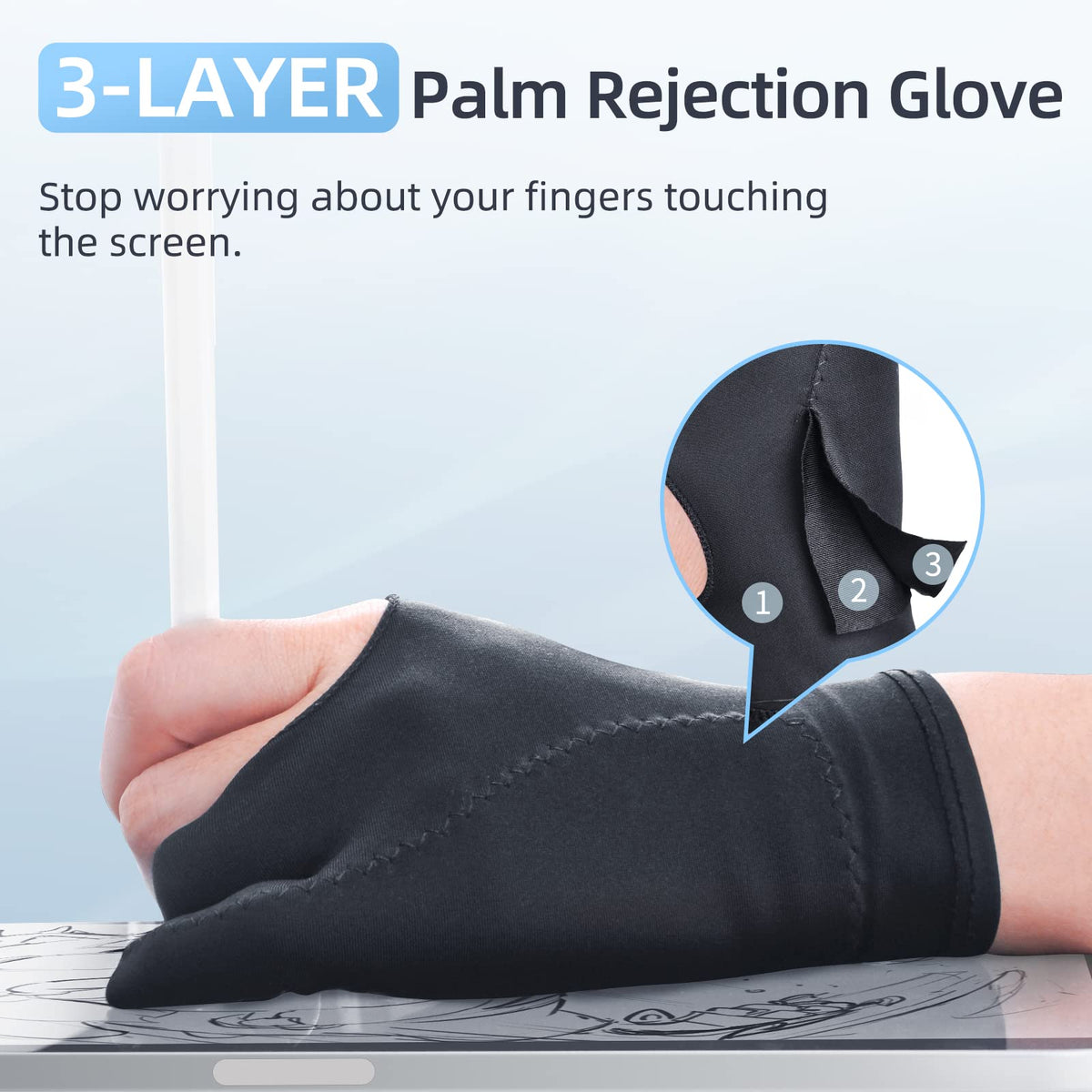 Drawing Glove Right Left Hand [Pink 2Pack] Palm Rejection Glove for iPad Surface Tablet,Graphic Tablet, Graphics Monitor Digital Art Sketching, Inking, Coloring Two Finger Artist Gloves