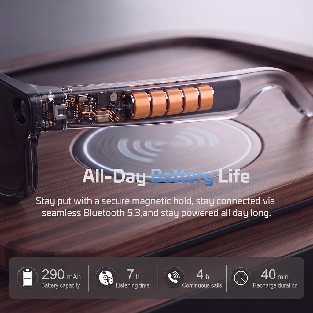 2026 AI Smart Glasses for Men Women,4K HD Video & Photo Capture,Real-Time Translation,Recording Glasses with AI Assistant,Open-Ear Audio,Object Recognition Glasses (Sunglasses Lens+Photochromic Lens)