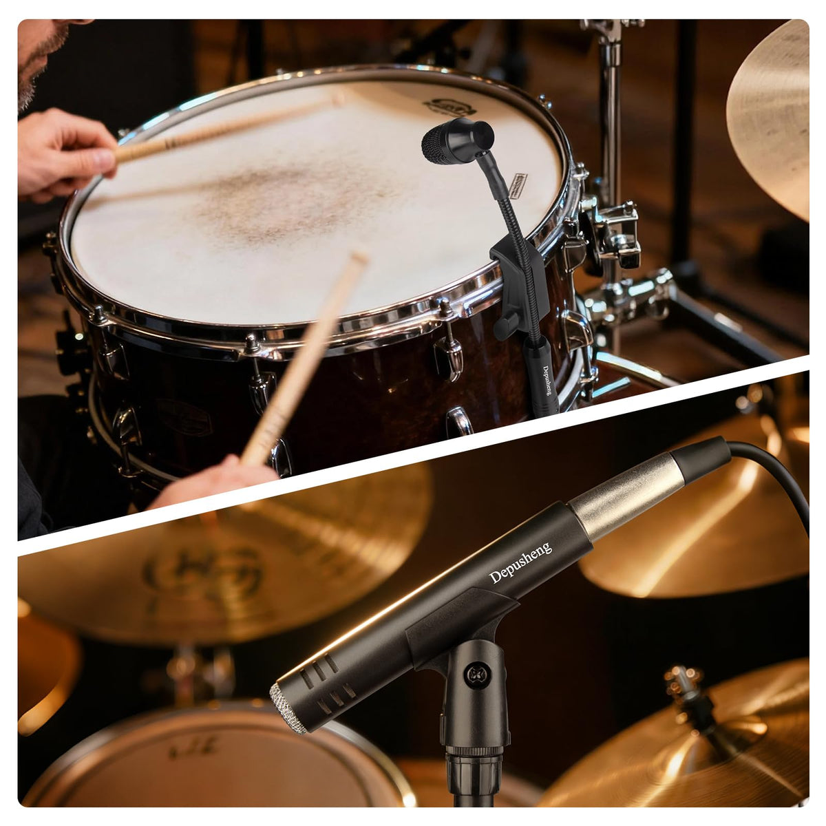 Depusheng 7-Piece Drum Microphone Set with 5 Dynamic Percussion Microphones and 2 Condenser Percussion Microphones Ideal for Instrument Recording and Music Production