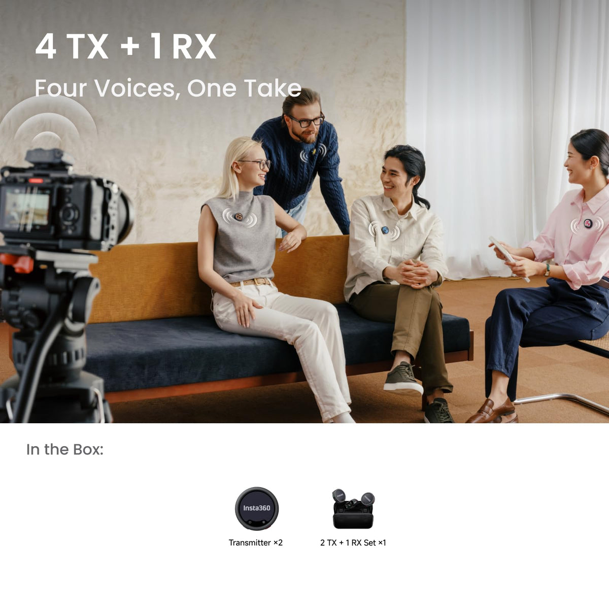 Insta360 Mic Pro (2 TX + 1 RX + Charging Case), Wireless Mini Lavalier Microphone for iPhone/Camera/Android, Video Recording, Vlogging, Bluetooth, Customizable E-Ink Display, 3-Mic Array, 30hrs Use