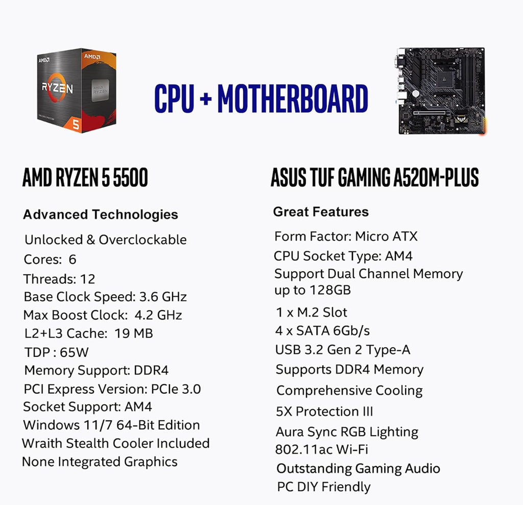 MICRO CENTER AMD 5500 Processor with ASUS TUF Gaming A520M Plus Motherboard