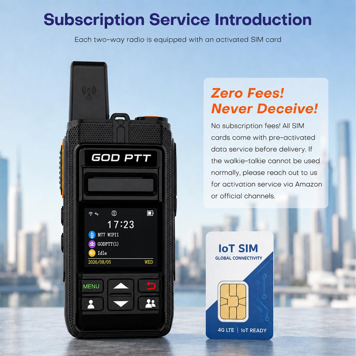 4G LTE PoC Walkie Talkies, Unlimited Range, SIM & Headsets, 2 Pack