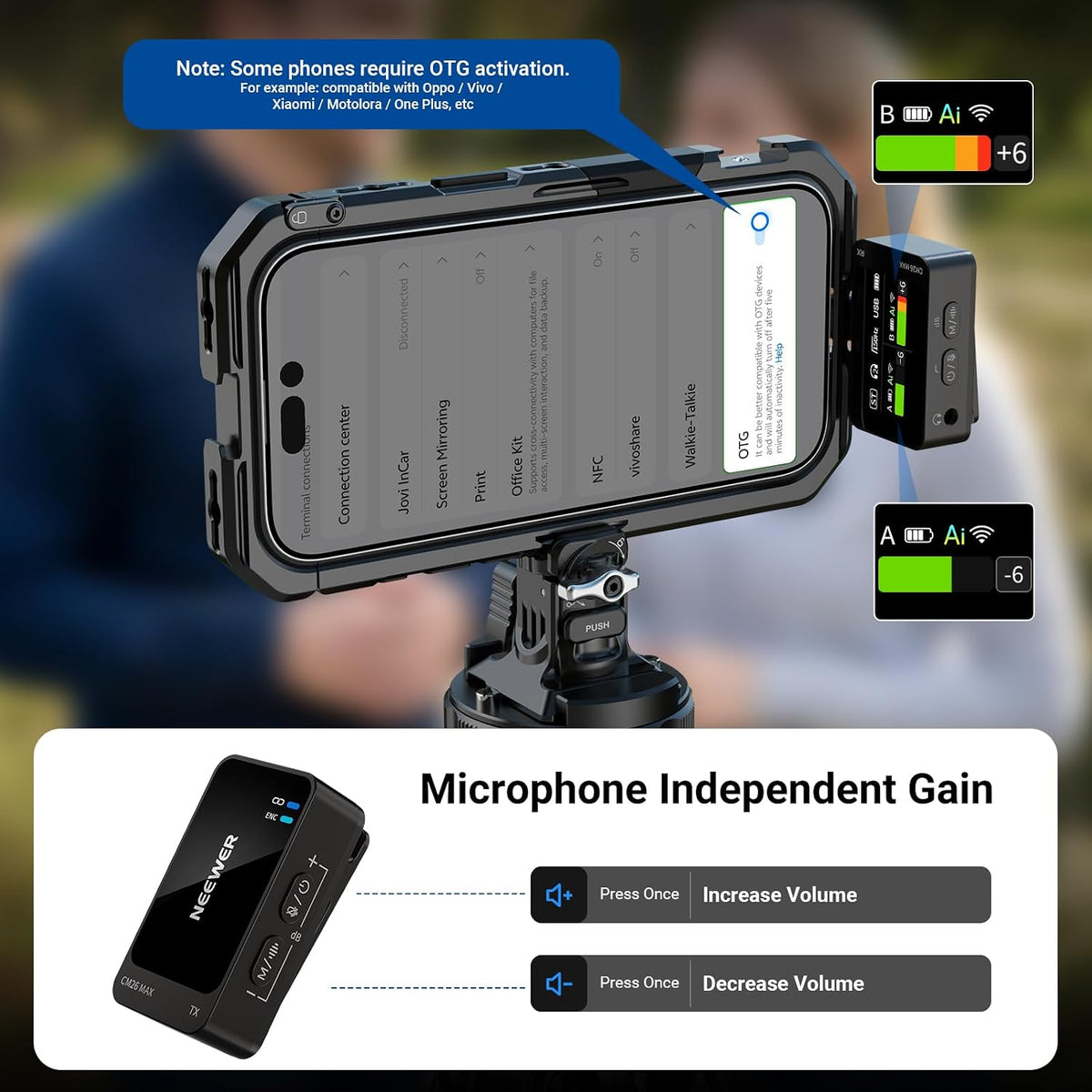 NEEWER CM26 MAX AI Wireless Lavalier Microphone for Phone Camera PC