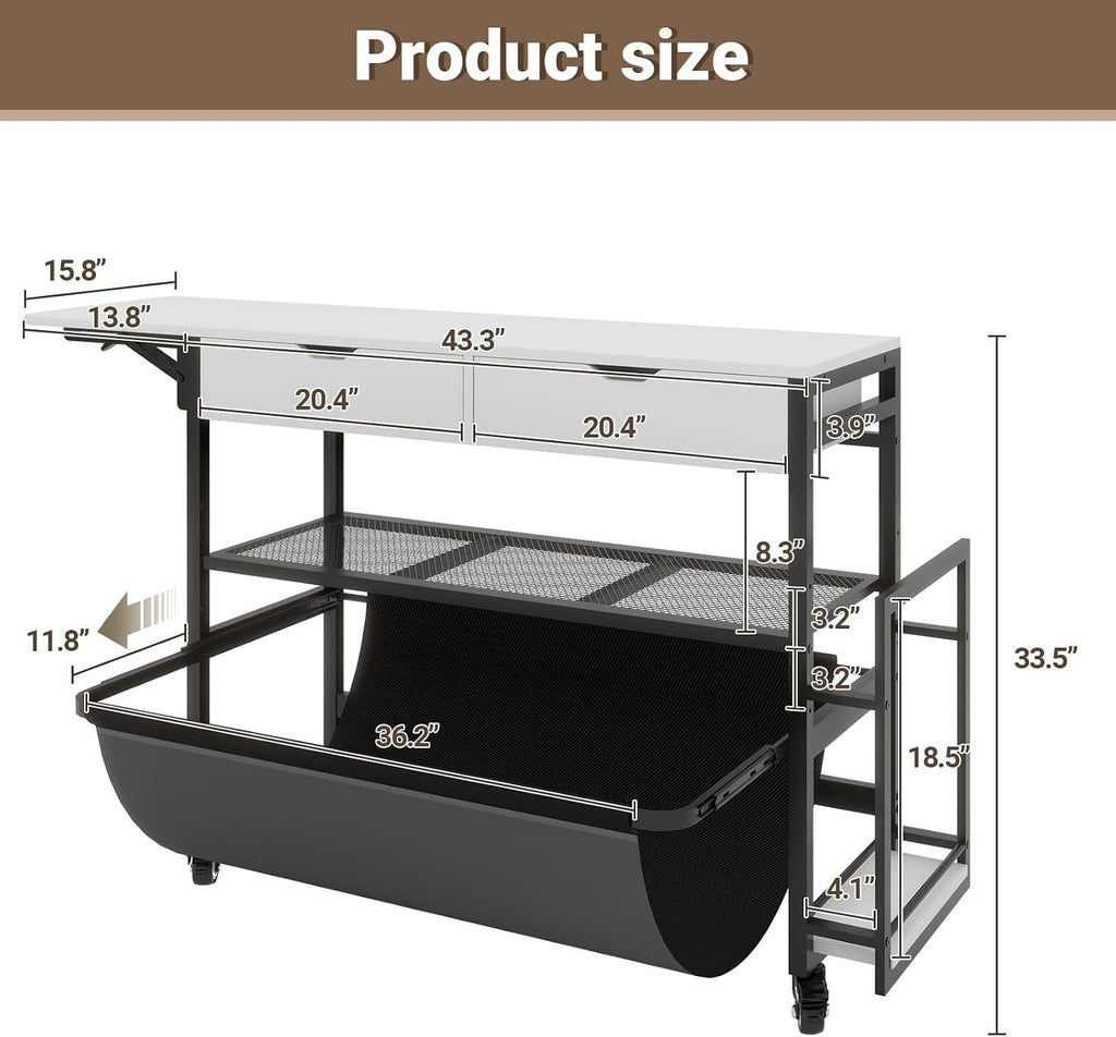 Natwind Wide Format Printer Stand,Plotter Table with Laptop Station,White