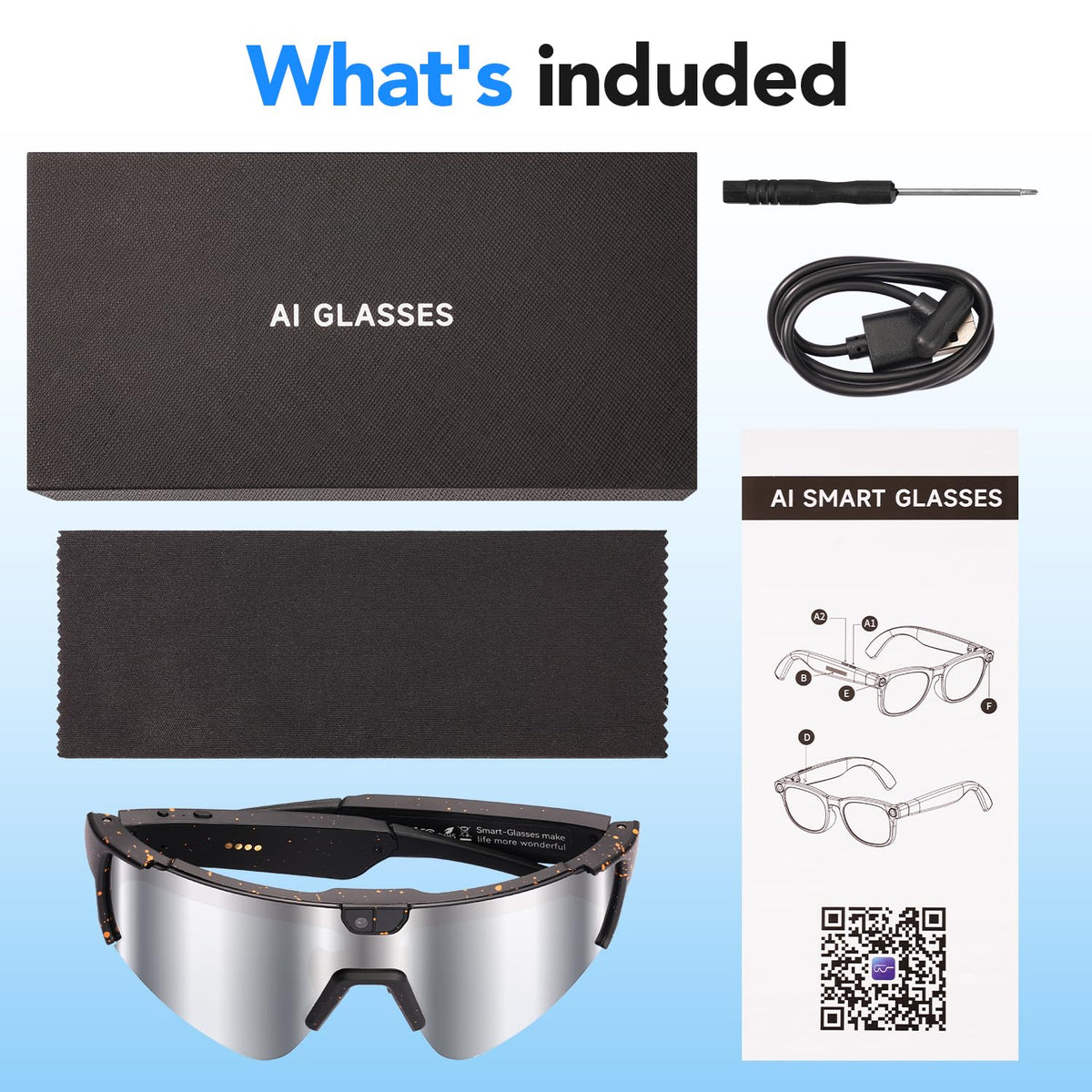 Sporty AI Bluetooth Smart Glasses with Camera for Cycling & Hiking Unisex