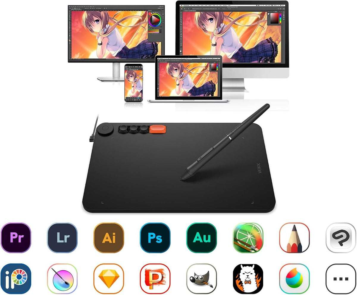VEIKK Drawing Tablet Voila L 10X6 inch,Upgrade 16384 Levels Pen Pressure