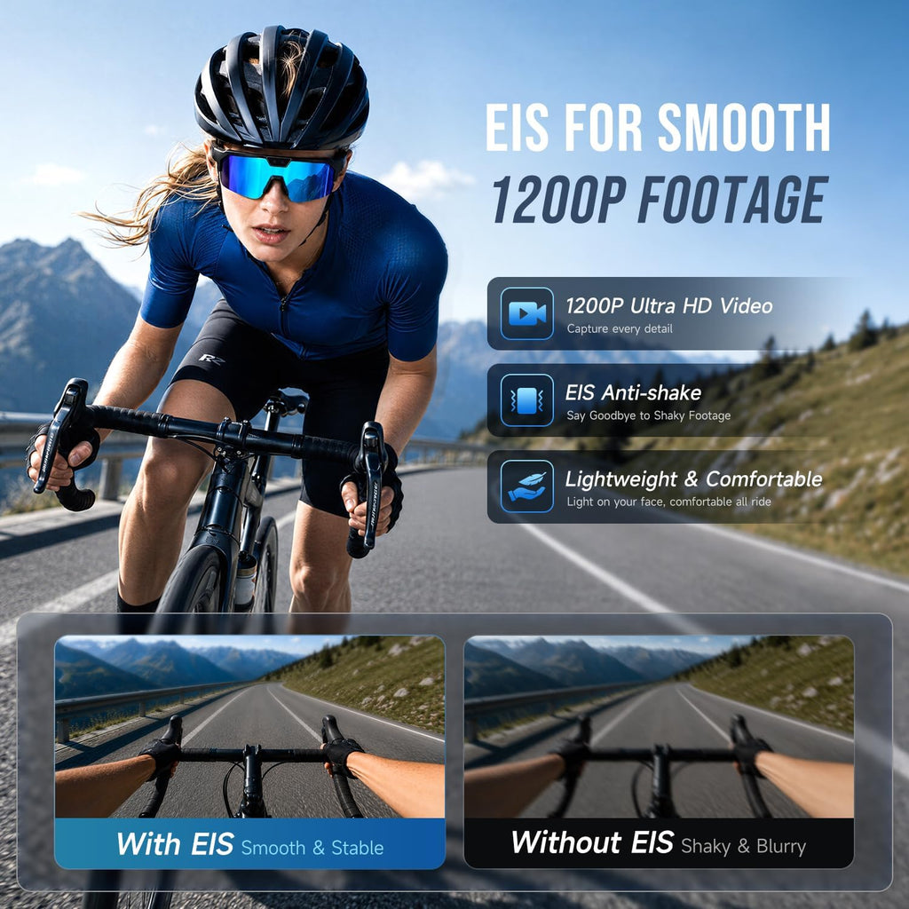 AI Smart Glasses with 35MP Camera,1200P EIS Video Recorder for Cycling