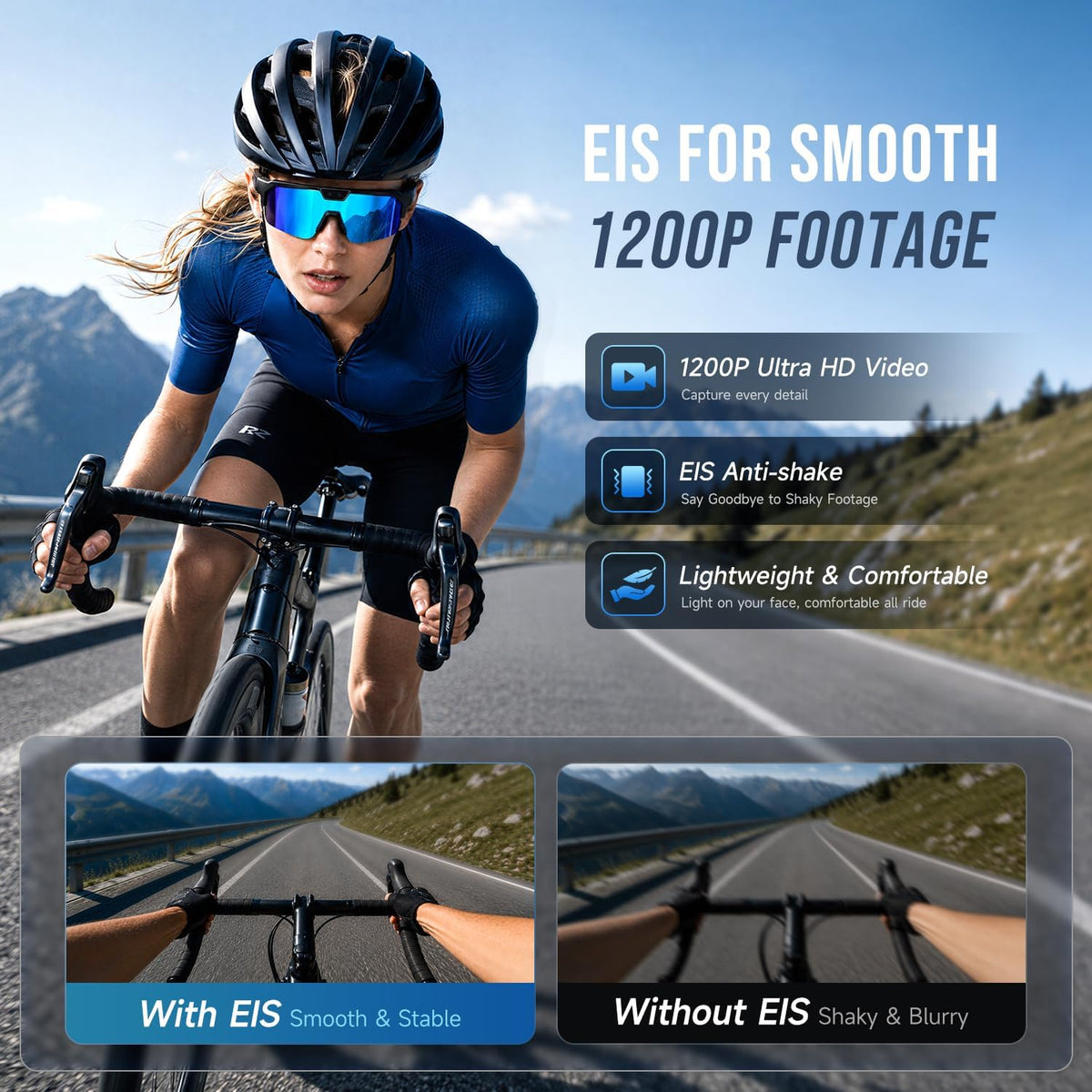AI Smart Glasses with 35MP Camera,1200P EIS Video Recorder for Cycling