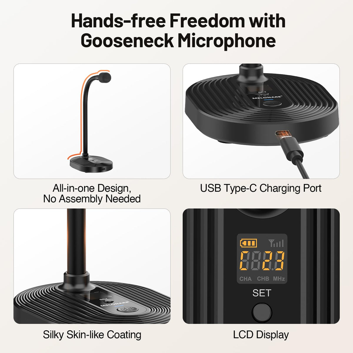 MELONARE 4x10 Freq. UHF Wireless Microphone System, 200FT Stable Signal