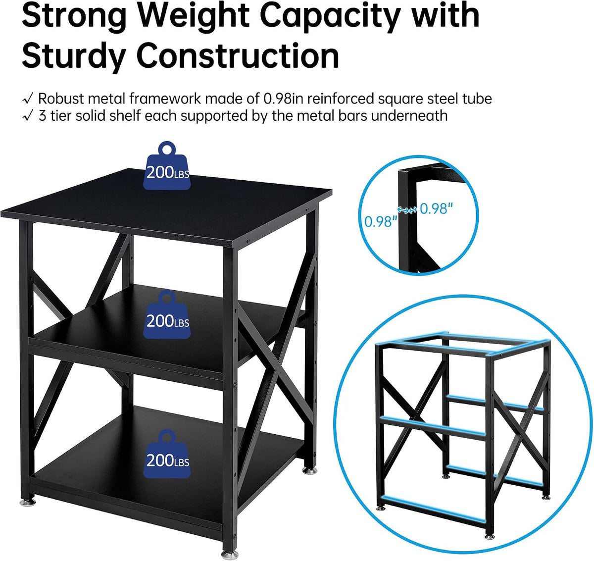 Fannova 23.6"x23.6"x30.1" Large Printer Stand with Adjustable Storage Shelf