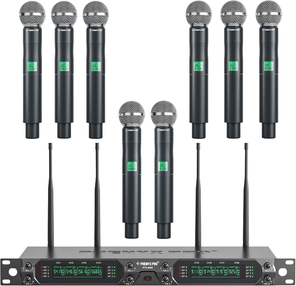 Phenyx Pro 8-Ch UHF Fixed Frequency Wireless Microphone System PTU-4000-8H