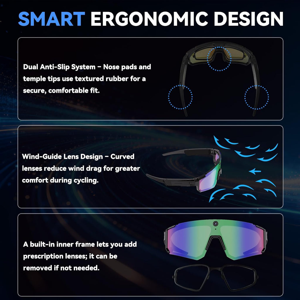 Pro AI Smart Glasses with 32MP Camera for Cycling & Hiking