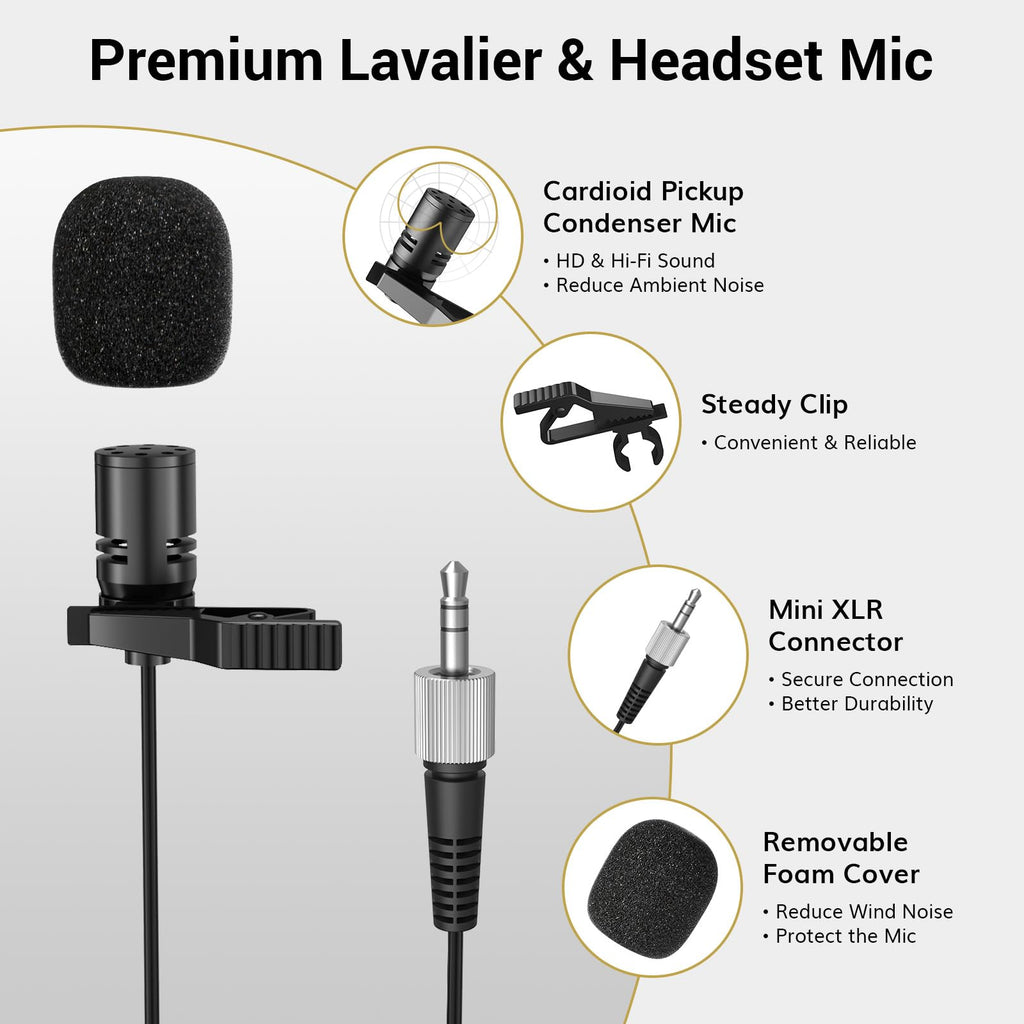 TONOR Wireless Microphone System, Handheld Mic Set with Headset/Lapel Mics