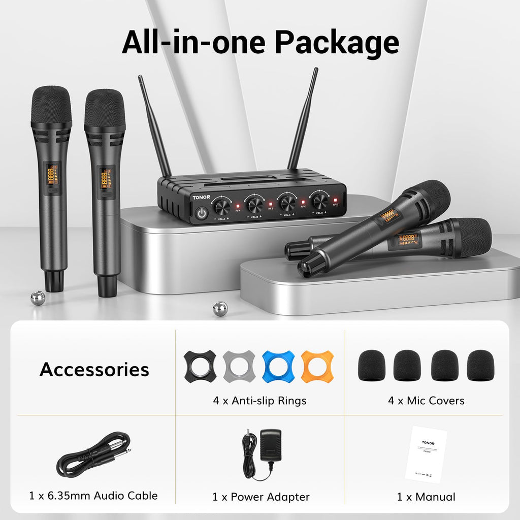 TONOR Wireless Microphone System, Handheld Mic Set with Headset/Lapel Mics