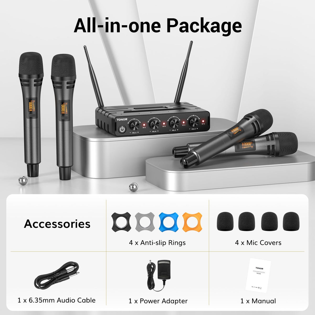 TONOR Wireless Microphone System, Handheld Mic Set with Headset/Lapel Mics