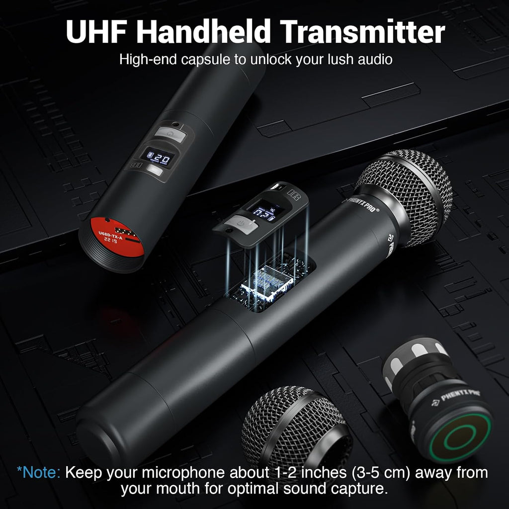 Phenyx Pro Dual UHF Auto Scan Handheld Wireless Microphone System PTU-71-2H