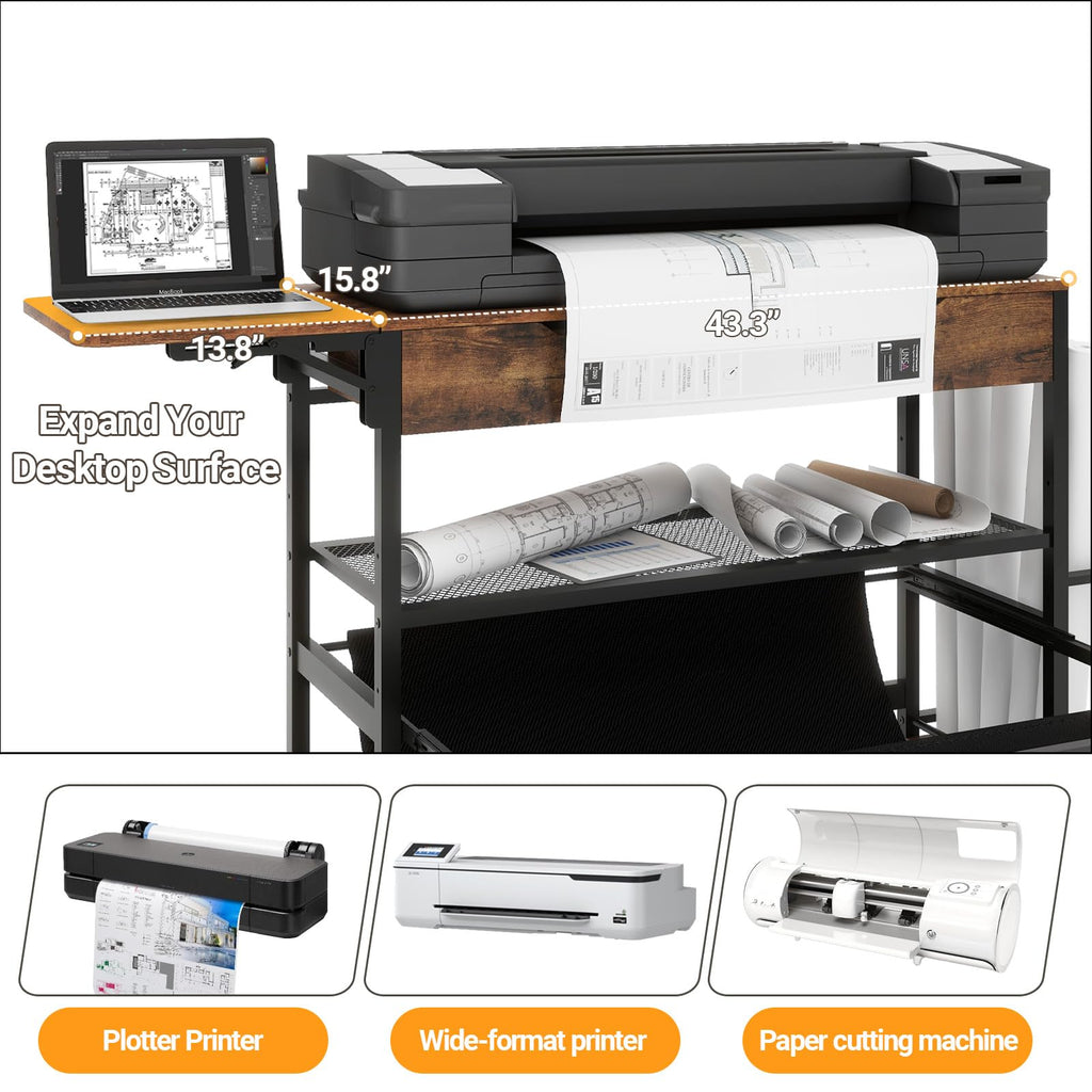 Natwind Wide Format Printer Stand,Plotter Table with Laptop Station,White
