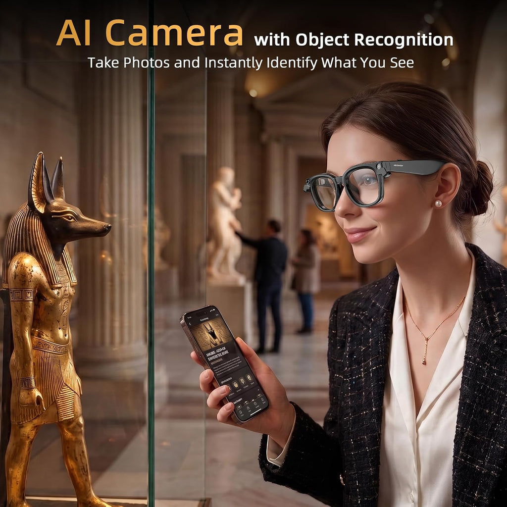 Headwolf AI Smart Glasses with 8MP Camera & Magnetic Privacy Cover